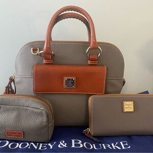 Like New Condition Dooney & Bourke Aubrey Pebble Grey and Tan Leather Trio Set!